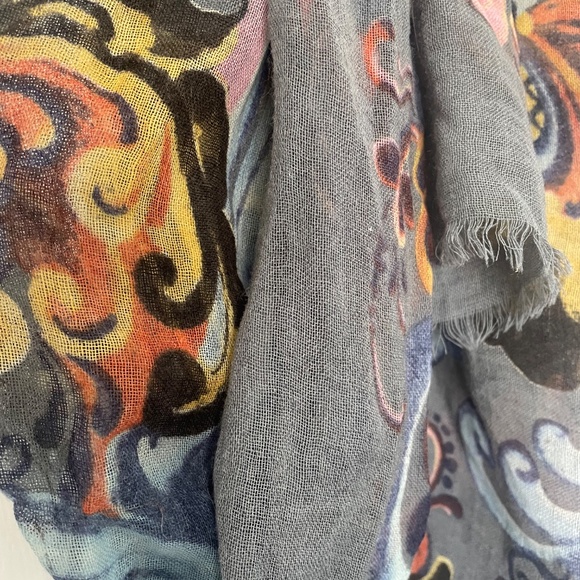 Dusty Blue Scarf with Colourful Patterns - Picture 2 of 2